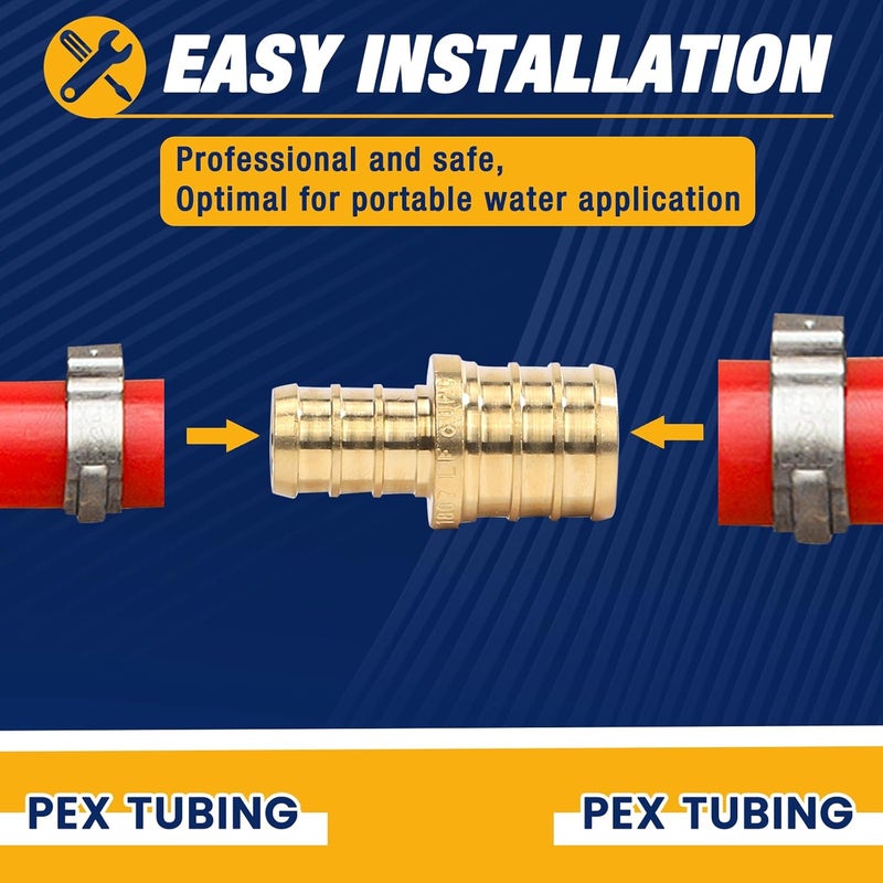 Abbiemo 12PCS Pex Fittings 3/4" x 1/2" Reducer Straight Coupling Brass Barb Crimp Fittings for PEX Pipe NSF Certified Anti-Leak Design ASTM F1807 - Image 5